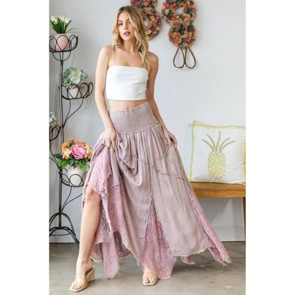 Oli & Hali Lilac Washed Lace Inset Maxi Skirt NWOT Size X Large
